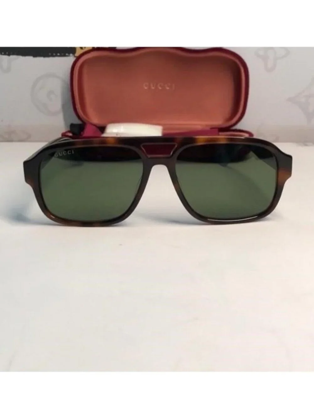 Gucci Tortoise Shell Sunglasses with Green Lenses GG0925s 002